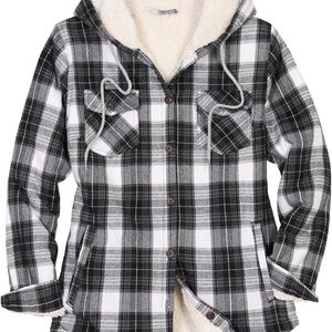 Womens Sherpa Lined Plaid Hooded Flannel Jacket